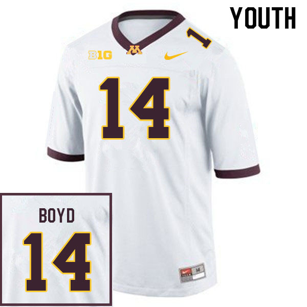 Youth #14 Brady Boyd Minnesota Golden Gophers College Football Jerseys Sale-White - Click Image to Close